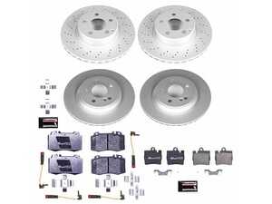ES#3145423 - ESK2851 - Power Stop Euro-Stop Premium Front & Rear Brake Kit (312mm/300mm) - A premium European-style 4-wheel restoration package featuring ECE-R90 certified pads, fully GEOMET coated smooth high-carbon vented rotors, and replacement electronic wear sensors. - Power Stop - Mercedes Benz