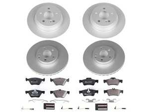 ES#3145492 - ESK4511 - Power Stop Euro-Stop Premium Front & Rear Brake Kit (304mm/300mm) - A premium European-style complete 4-wheel restoration package featuring ECE-R90 certified semi-metallic brake pads, fully GEOMET coated smooth high-carbon iron rotors, and matching replacement electronic wear sensors. - Power Stop - Mercedes Benz