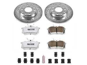 ES#3989884 - K3109-26 - Power Stop Z26 Street Warrior Rear Brake Kit (255mm) - A direct-fit performance upgrade with drilled & slotted zinc-plated rotors and extreme-performance carbon-fiber ceramic pads. - Power Stop - Audi