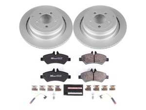ES#3145645 - ESK6197 - Power Stop Euro-Stop Rear Brake Kit (298mm / Solid) - A premium European-style rear-axle restoration package featuring ECE-R90 certified semi-metallic brake pads, fully GEOMET coated smooth high-carbon iron solid rotors, and matching replacement electronic wear sensors. - Power Stop - Mercedes Benz