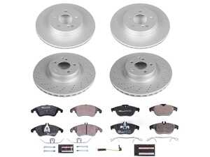 ES#4675177 - ESK6206 - Power Stop Euro-Stop Premium Front & Rear Brake Kit (344mm/300mm) - A premium European-style complete 4-wheel restoration package featuring ECE-R90 certified brake pads, fully GEOMET coated smooth high-carbon iron vented rotors, and enclosed replacement electronic wear sensors. - Power Stop - Mercedes Benz