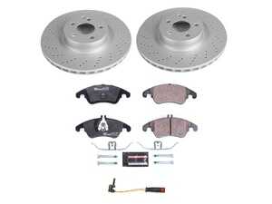 ES#4675178 - ESK6207 - Power Stop Euro-Stop Premium Front Brake Kit (344mm) - A premium European-style front-axle restoration package featuring ECE-R90 certified semi-metallic brake pads, fully GEOMET coated smooth high-carbon iron vented rotors, and a matching replacement electronic wear sensor. - Power Stop - Mercedes Benz