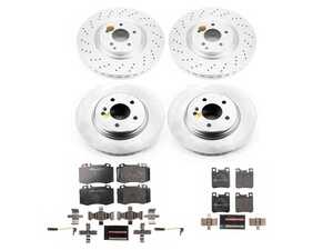 ES#4675186 - ESK6586 - Power Stop Euro-Stop Premium Front & Rear Brake Kit (345mm/300mm) - A premium OE-equivalent 4-wheel upgrade package featuring ECE-R90 certified brake pads, genuine Geomet coated high-carbon smooth vented rotors, and replacement electronic wear sensors. - Power Stop - Mercedes Benz