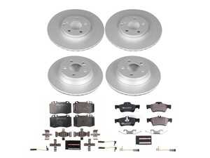 ES#4675189 - ESK6598 - Power Stop Euro-Stop Front & Rear Brake Kit (330mm/300mm) - A premium European-style 4-wheel restoration package featuring ECE-R90 certified semi-metallic pads, fully GEOMET coated smooth high-carbon iron rotors, and a complete layout of replacement electronic wear sensors. - Power Stop - Mercedes Benz