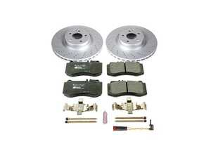 ES#3146823 - ESK6640 - Power Stop Euro-Stop Premium Front Brake Kit (344mm) - A premium European-style front-axle restoration package featuring ECE-R90 certified semi-metallic brake pads, fully GEOMET coated smooth high-carbon iron vented rotors, and a matching replacement electronic wear sensor. - Power Stop - Mercedes Benz