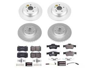 ES#4675198 - ESK6758 - Power Stop Euro-Stop Premium Front & Rear Brake Kit (335mm/300mm) - A premium European-style 4-wheel restoration package featuring ECE-R90 certified semi-metallic pads, fully GEOMET coated smooth high-carbon iron rotors, and a complete layout of replacement electronic wear sensors. - Power Stop - Mercedes Benz