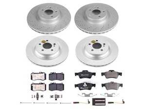 ES#4675199 - ESK6834 - Power Stop Euro-Stop Premium Front & Rear Brake Kit (344mm/320mm) - A premium European-style 4-wheel restoration package featuring ECE-R90 certified semi-metallic pads, fully GEOMET coated smooth high-carbon iron rotors, and a complete layout of replacement electronic wear sensors. - Power Stop - Mercedes Benz