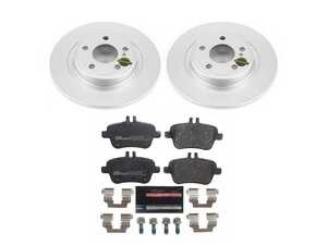 ES#4675209 - ESK6894 - Power Stop Euro-Stop Premium Rear Brake Kit (300mm) - A premium European-style rear-axle restoration package featuring ECE-R90 certified brake pads, fully GEOMET coated smooth high-carbon iron solid rotors, and an OEM-grade replacement electronic wear sensor. - Power Stop - Mercedes Benz