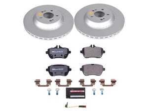 ES#4675218 - ESK7181 - Power Stop Euro-Stop Coated Rear Brake Kit (340mm) - A premium OE-equivalent rear axle upgrade featuring ECE-R90 certified brake pads, genuine Geomet coated high-carbon smooth vented rotors, and a replacement electronic wear sensor. - Power Stop - Mercedes Benz