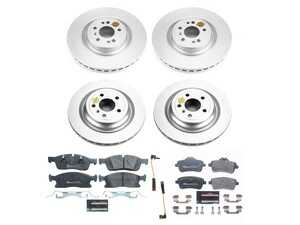 ES#4675223 - ESK7437 - Power Stop Euro-Stop Premium Front & Rear Brake Kit (350mm/330mm) - A premium European-style 4-wheel restoration package featuring ECE-R90 certified brake pads, fully GEOMET coated smooth high-carbon iron rotors, and a complete layout of replacement electronic wear sensors. - Power Stop - Mercedes Benz