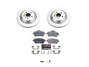 ES#4675224 - ESK7438 - Power Stop Euro-Stop Premium Rear Brake Kit (330mm) - An original equipment-equivalent rear-axle replacement package featuring ECE-R90 certified components, high-carbon GEOMET coated smooth vented rotors, and factory-matched semi-metallic pads. - Power Stop - Mercedes Benz