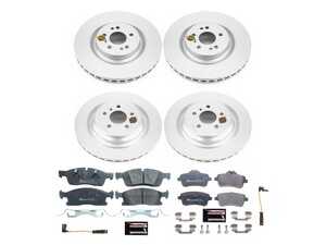 ES#4675227 - ESK7445 - Power Stop Euro-Stop Premium Front & Rear Brake Kit (350mm/345mm) - A premium European-style 4-wheel restoration package featuring ECE-R90 certified semi-metallic pads, fully GEOMET coated smooth high-carbon iron rotors, and a complete layout of replacement electronic wear sensors. - Power Stop - Mercedes Benz