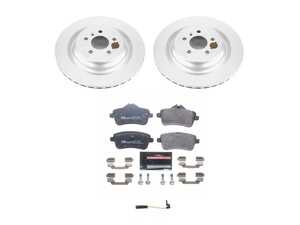 ES#4675228 - ESK7448 - Power Stop Euro-Stop Premium Rear Brake Kit (345mm/Vented) - A premium European-style rear-axle restoration package featuring ECE-R90 certified semi-metallic brake pads, fully GEOMET coated smooth high-carbon iron vented rotors, and matching replacement electronic wear sensors. - Power Stop - Mercedes Benz