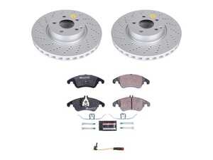 ES#4675229 - ESK7496 - Power Stop Euro-Stop Premium Front Brake Kit (322mm) - A premium OE-equivalent front axle upgrade featuring ECE-R90 certified brake pads, genuine Geomet coated cross-drilled vented rotors, and a replacement electronic wear sensor. - Power Stop - Mercedes Benz