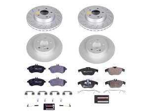 ES#4675238 - ESK7759 - Power Stop Euro-Stop Premium Front & Rear Brake Kit (295mm/300mm) - A premium OE-equivalent complete 4-wheel upgrade featuring ECE-R90 certified brake pads, genuine Geomet coated high-carbon smooth rotors, and replacement electronic wear sensors. - Power Stop - Mercedes Benz
