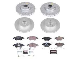 ES#4675239 - ESK7760 - Power Stop Euro-Stop Premium Front & Rear Brake Kit (322mm/300mm) - A premium OE-equivalent 4-wheel upgrade package featuring ECE-R90 certified brake pads, genuine Geomet coated high-carbon smooth vented rotors, and replacement electronic wear sensors. - Power Stop - Mercedes Benz