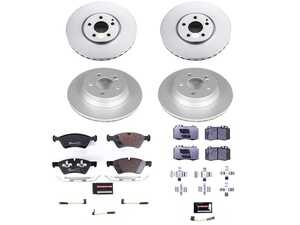 ES#4675240 - ESK7761 - Power Stop Euro-Stop Premium Front & Rear Brake Kit (330mm/300mm) - A premium OE-equivalent 4-wheel upgrade package featuring ECE-R90 certified brake pads, genuine Geomet coated high-carbon smooth vented rotors, and a replacement electronic wear sensor. - Power Stop - Mercedes Benz