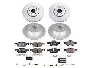 ES#4675242 - ESK7763 - Power Stop Euro-Stop Premium Front & Rear Brake Kit (330mm/300mm) - A premium OE-equivalent 4-wheel upgrade package featuring ECE-R90 certified brake pads, genuine Geomet coated high-carbon smooth vented rotors, and replacement electronic wear sensors. - Power Stop - Mercedes Benz