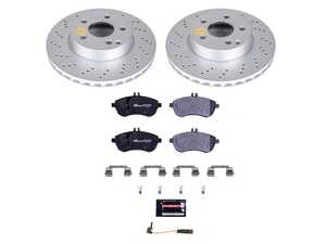 ES#4675244 - ESK7766 - Power Stop Euro-Stop Premium Front Brake Kit (295mm) - A premium OE-equivalent front axle upgrade featuring ECE-R90 certified brake pads, genuine Geomet coated cross-drilled vented rotors, and a replacement electronic wear sensor. - Power Stop - Mercedes Benz