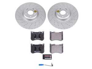 ES#4675251 - ESK7852 - Power Stop Euro-Stop Premium Front Brake Kit (370mm Vented) - A premium OE-equivalent front axle upgrade featuring ECE-R90 certified brake pads, genuine Geomet coated high-carbon smooth vented rotors, and a replacement electronic wear sensor. - Power Stop - Mercedes Benz
