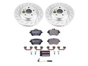 ES#4675253 - ESK7859 - Power Stop Euro-Stop Premium Rear Brake Kit (320mm) - A premium European-style rear-axle restoration package featuring ECE-R90 certified semi-metallic brake pads, fully GEOMET coated smooth high-carbon iron vented rotors, and a matching replacement electronic wear sensor. - Power Stop - Mercedes Benz