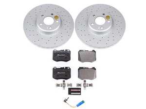 ES#4675258 - ESK7969 - Power Stop Euro-Stop Premium Front Brake Kit (342mm) - A premium European-style front-axle restoration package featuring ECE-R90 certified semi-metallic brake pads, fully GEOMET coated smooth high-carbon iron vented rotors, and a matching replacement electronic wear sensor. - Power Stop - Mercedes Benz