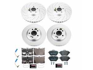 ES#4675261 - ESK7987 - Power Stop Euro-Stop Premium Front & Rear Brake Kit (360mm/300mm) - A premium OE-equivalent complete 4-wheel upgrade featuring ECE-R90 certified brake pads, genuine Geomet coated high-carbon rotors, and replacement electronic wear sensors. - Power Stop - Mercedes Benz