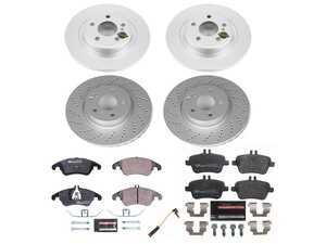 ES#4675266 - ESK8056 - Power Stop Euro-Stop Premium Front & Rear Brake Kit (322mm/300mm) - A premium European-style 4-wheel restoration package featuring ECE-R90 certified brake pads, fully GEOMET coated smooth high-carbon iron rotors, and a replacement electronic wear sensor. - Power Stop - Mercedes Benz