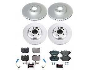 ES#4675267 - ESK8072 - Power Stop Euro-Stop Premium Front & Rear Brake Kit (342mm/300mm) - A premium OE-equivalent complete 4-wheel upgrade featuring ECE-R90 certified brake pads, genuine Geomet coated high-carbon smooth rotors, and replacement electronic wear sensors. - Power Stop - Mercedes Benz