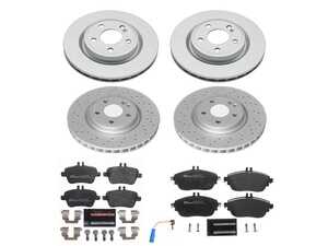 ES#4675278 - ESK8265 - Power Stop Euro-Stop Premium Front & Rear Brake Kit (320mm/295mm) - A premium complete 4-wheel restoration package featuring ECE-R90 certified brake pads, genuine Geomet coated high-carbon smooth vented rotors, and a replacement electronic wear sensor. - Power Stop - Mercedes Benz