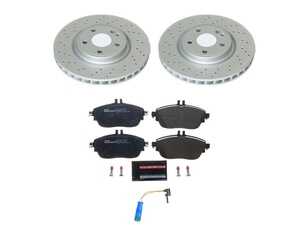 ES#4795555 - ESK8266 - Power Stop Euro-Stop Premium Front Brake Kit (320mm) - A premium front-axle restoration package featuring ECE-R90 certified brake pads, genuine Geomet coated high-carbon smooth vented rotors, and a replacement electronic wear sensor. - Power Stop - Mercedes Benz