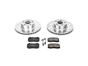 ES#3156710 - K2932 - Power Stop Z23 Evolution Sport Front Brake Kit (312mm) - A premium front-axle performance upgrade package featuring precision cross-drilled & slotted zinc-plated rotors, low-dust carbon-fiber ceramic road pads, and matching electronic wear sensors. - Power Stop - Mercedes Benz