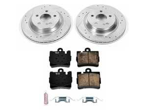 ES#3156741 - K2997 - Power Stop Z23 Evolution Sport Rear Brake Kit (300mm) - A high-performance rear axle upgrade package featuring precision cross-drilled & slotted zinc-plated vented rotors, low-dust carbon-fiber ceramic pads, and a pair of replacement rear electronic wear sensors. - Power Stop - Mercedes Benz