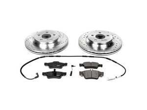 ES#3156742 - K2998 - Power Stop Z23 Evolution Sport Rear Brake Kit (300mm) - A high-performance rear axle upgrade package featuring precision cross-drilled & slotted zinc-plated vented rotors, low-dust carbon-fiber ceramic pads, and a pair of replacement rear electronic wear sensors. - Power Stop - Mercedes Benz