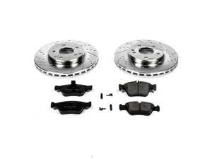 ES#3156769 - K3047 - Power Stop Z23 Evolution Sport Front Brake Kit (288mm) - A high-performance front axle upgrade package featuring precision cross-drilled & slotted zinc-plated vented rotors, low-dust carbon-fiber ceramic pads, and a pair of replacement electronic wear sensors. - Power Stop - Mercedes Benz