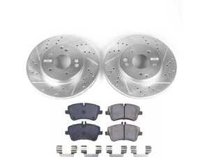 ES#3156770 - K3048 - Power Stop Z23 Evolution Sport Front Brake Kit (288mm) - A high-performance front axle upgrade package featuring precision cross-drilled & slotted zinc-plated vented rotors, low-dust carbon-fiber ceramic pads, and a replacement electronic wear sensor. - Power Stop - Mercedes Benz