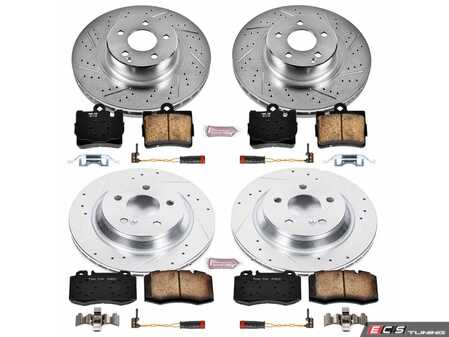 ES#3156961 - K4455 - Power Stop Z23 Evolution Sport Front & Rear Brake Kit - A complete 4-wheel performance upgrade package featuring precision cross-drilled & slotted zinc-plated rotors, low-dust carbon-fiber ceramic road pads, premium installation hardware, and four electronic wear sensors. - Power Stop - Mercedes Benz