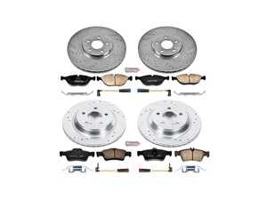 ES#3156984 - K4507 - Power Stop Z23 Evolution Sport Front & Rear Brake Kit (330mm/300mm) - A comprehensive 4-wheel performance upgrade package featuring precision cross-drilled & slotted zinc-plated vented rotors, low-dust carbon-fiber ceramic pads, and replacement electronic wear sensors. - Power Stop - Mercedes Benz