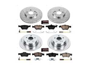 ES#3989906 - K4511 - Power Stop Z23 Evolution Sport Front & Rear Brake Kit (304mm/300mm) - A complete 4-wheel performance upgrade package featuring precision cross-drilled & slotted zinc-plated rotors, low-dust carbon-fiber ceramic road pads, and matching electronic wear sensors. - Power Stop - Mercedes Benz