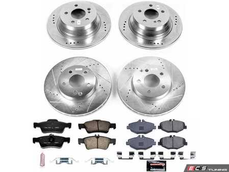 ES#3989907 - K4514 - Power Stop Z23 Evolution Sport Front & Rear Brake Kit - A complete 4-wheel performance upgrade package featuring precision cross-drilled & slotted zinc-plated rotors, low-dust carbon-fiber ceramic road pads, and premium installation hardware. - Power Stop - Mercedes Benz