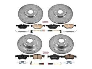 ES#3156988 - K4517 - Power Stop Z23 Evolution Sport Front & Rear Brake Kit (330mm) - A comprehensive 4-wheel performance upgrade package featuring precision cross-drilled & slotted zinc-plated vented rotors, low-dust carbon-fiber ceramic pads, and a complete set of replacement electronic wear sensors. - Power Stop - Mercedes Benz