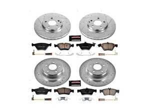 ES#3989910 - K4519 - Power Stop Z23 Evolution Sport Front & Rear Brake Kit (304mm/300mm) - A complete 4-wheel performance upgrade package featuring precision cross-drilled & slotted zinc-plated rotors, low-dust carbon-fiber ceramic road pads, and matching electronic wear sensors. - Power Stop - Mercedes Benz