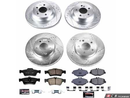 ES#3989912 - K4524 - Power Stop Z23 Evolution Sport Front & Rear Brake Kit - A complete 4-wheel performance upgrade package featuring precision cross-drilled & slotted zinc-plated rotors, low-dust carbon-fiber ceramic road pads, and matching electronic wear sensors. - Power Stop - Mercedes Benz