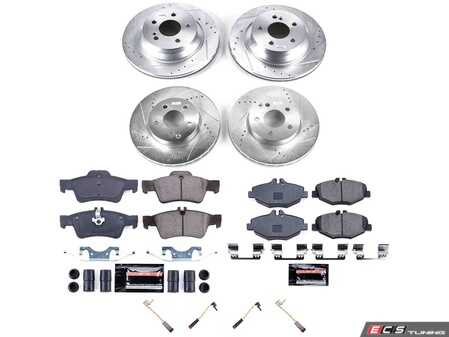 ES#3989913 - K4526 - Power Stop Z23 Evolution Sport Front & Rear Brake Kit - A complete 4-wheel performance upgrade package featuring precision cross-drilled & slotted zinc-plated rotors, low-dust carbon-fiber ceramic pads, and matching electronic wear sensors. - Power Stop - Mercedes Benz