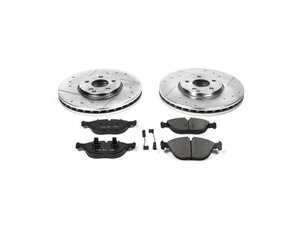 ES#3157122 - K5120 - Power Stop Z23 Evolution Sport Front Brake Kit (330mm) - A high-performance front axle upgrade package featuring precision cross-drilled & slotted zinc-plated vented rotors, low-dust carbon-fiber ceramic pads, and a pair of replacement electronic wear sensors. - Power Stop - Mercedes Benz