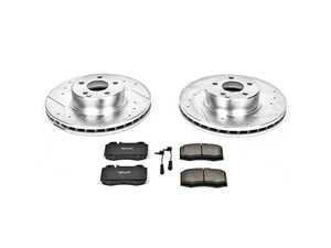 ES#3157152 - K5235 - Power Stop Z23 Evolution Sport Front Brake Kit (330mm) - A high-performance front axle upgrade package featuring precision cross-drilled & slotted zinc-plated vented rotors, low-dust carbon-fiber ceramic pads, and a pair of replacement electronic wear sensors. - Power Stop - Mercedes Benz