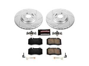 ES#3989947 - K5236 - Power Stop Z23 Evolution Sport Front Brake Kit (345mm) - A premium front-axle performance upgrade package featuring precision cross-drilled & slotted zinc-plated rotors, low-dust carbon-fiber ceramic pads, and a replacement set of electronic wear sensors. - Power Stop - Mercedes Benz