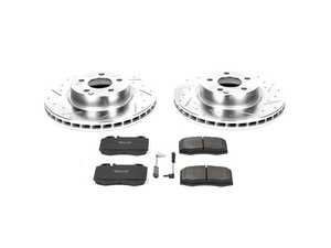 ES#3157154 - K5239 - Power Stop Z23 Evolution Sport Front Brake Kit (312mm) - A high-performance front axle upgrade package featuring precision cross-drilled & slotted zinc-plated vented rotors, low-dust carbon-fiber ceramic pads, and a pair of replacement electronic wear sensors. - Power Stop - Mercedes Benz