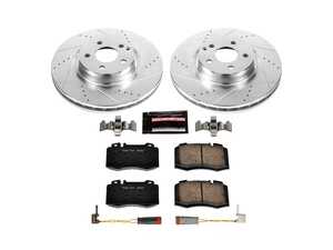 ES#3989951 - K5241 - Power Stop Z23 Evolution Sport Front Brake Kit (330mm) - A premium front-axle performance upgrade package featuring precision cross-drilled & slotted zinc-plated rotors, low-dust carbon-fiber ceramic pads, and a replacement electronic wear sensor. - Power Stop - Mercedes Benz