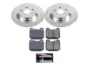 ES#3989953 - K5261 - Power Stop Z23 Evolution Sport Rear Brake Kit - A premium rear-axle performance upgrade package featuring precision cross-drilled & slotted zinc-plated rotors, low-dust carbon-fiber ceramic road pads, and matching electronic wear sensors. - Power Stop - Mercedes Benz